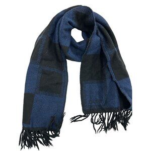 Versace Mens Blue & Black 100% Wool Checkered Scarf